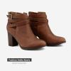 TOETOS Women’s Chunky High Heel Ankle Boots Close Toe Fall Heeled Booties Shoes(Brown-pu)
