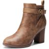DREAM PAIRS Women’s Chunky High Heel Ankle Boots Round Toe Fall Short Booties Shoes(Tan-pu)