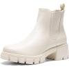 DREAM PAIRS Women’s Elastic Chelsea Ankle Boots Platform Low Chunky Block Heel Lug Sole Slip on Fall Heeled Booties Shoes(Beige)