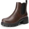 DREAM PAIRS Women’s Elastic Chelsea Ankle Boots Platform Low Chunky Block Heel Lug Sole Slip on Fall Heeled Booties Shoes(Brown)