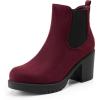DREAM PAIRS Women’s High Chunky Heel Chelsea Ankle Boots Slip On Elastic Fall Heeled Booties Shoes(Burgundy)