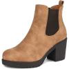 DREAM PAIRS Women’s High Chunky Heel Chelsea Ankle Boots Slip On Elastic Fall Heeled Booties Shoes(Camel/Pu)