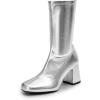 DREAM PAIRS Women’s Mid Calf Gogo Boots Low Block Heel Square Toe Ankle Boot with Zipper for Party Cosplay Dance(Metallic Silver)