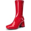 DREAM PAIRS Women’s Mid Calf Gogo Boots Low Block Heel Square Toe Ankle Boot with Zipper for Party Cosplay Dance(Red)