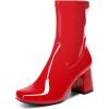 DREAM PAIRS Women’s Mid Calf Gogo Boots Low Block Heel Square Toe Ankle Boot with Zipper for Party Cosplay Dance(Red-pat)