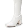 DREAM PAIRS Women’s Mid Calf Gogo Boots Low Block Heel Square Toe Ankle Boot with Zipper for Party Cosplay Dance(White-pat-1)