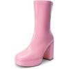 DREAM PAIRS Women’s Mid Calf Gogo Boots Platform High Chunky Block Heel Square Toe Ankle Boots(Pink)