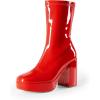DREAM PAIRS Women’s Mid Calf Gogo Boots Platform High Chunky Block Heel Square Toe Ankle Boots(Red-pat)