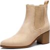 DREAM PAIRS Women’s Retro Elastic Chelsea Ankle Boots Fashion Low Chunky Block Heel Pointed Toe Fall Heeled Booties Shoes(Nude-suede)