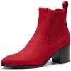 DREAM PAIRS Women’s Retro Elastic Chelsea Ankle Boots Fashion Low Chunky Block Heel Pointed Toe Fall Heeled Booties Shoes(Red-suede)