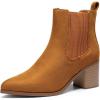 DREAM PAIRS Women’s Retro Elastic Chelsea Ankle Boots Fashion Low Chunky Block Heel Pointed Toe Fall Heeled Booties Shoes(Tan-suede)