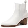 DREAM PAIRS Women’s Retro Elastic Chelsea Ankle Boots Fashion Low Chunky Block Heel Pointed Toe Fall Heeled Booties Shoes(White-pu)