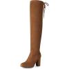 DREAM PAIRS Women’s Thigh High Over The Knee Fashion Boots Block Mid Heel Long Sexy Faux Fur Boots(Brown/Suede)