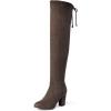 DREAM PAIRS Women’s Thigh High Over The Knee Fashion Boots Block Mid Heel Long Sexy Faux Fur Boots(Khaki)