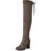 DREAM PAIRS Women’s Thigh High Over The Knee Fashion Boots Block Mid Heel Long Sexy Faux Fur Boots(Shoo-khaki)