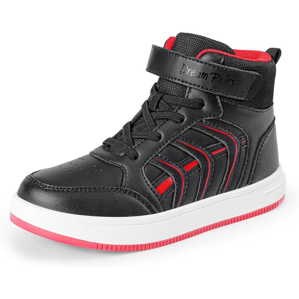 imageDREAM PAIRS Boys Girls Sneaker High Top Basketball Shoes Kids LilLegends JuniorFly Jumpers Sports Shoes for Athletic School GymBlackRed