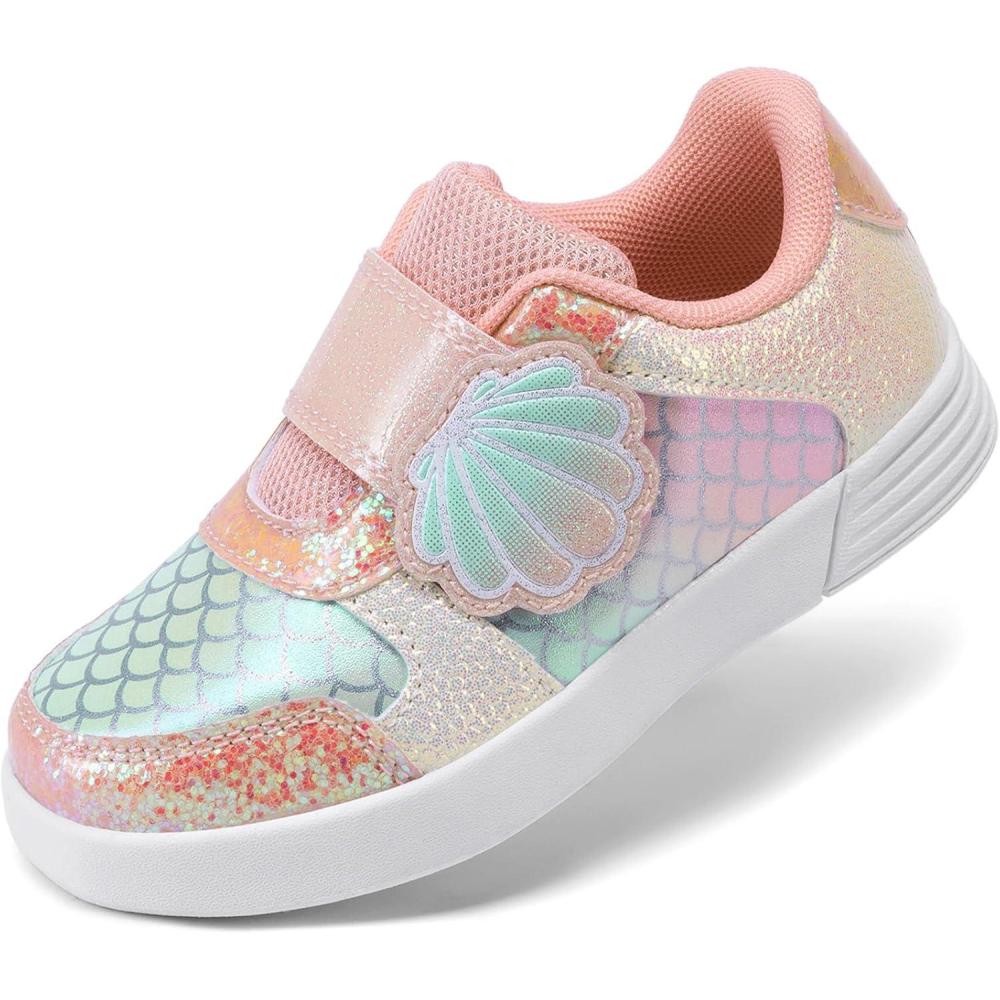 imageDREAM PAIRS Toddler Girls Sneakers Sparkly Shiny Lightweight Comfortable Hook and Loop Casual Walking Little Kids ShoesPinkRainbow