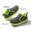 DREAM PAIRS Boys Girls Shoes Kids Slip on Tennis EZ-Ons MightyMovers Running Athletic Barefoot Zero Drop Sports Sneakers(Grey/Neon)