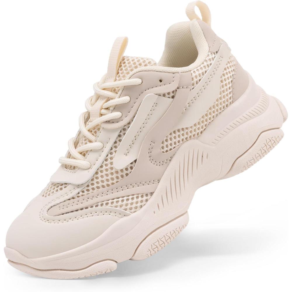 imageDREAM PAIRS Kids Girls Sneakers Jelly Sole Lace up Shoes Lightweight Walking Shoes for Girls BoysBeige