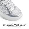 DREAM PAIRS Girls Sneakers Lace up Lightweight Sparkle StarGlow Breathable Jelly Sole Kids Walking Shoes Casual Sports(Silver)
