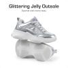 DREAM PAIRS Girls Sneakers Lace up Lightweight Sparkle StarGlow Breathable Jelly Sole Kids Walking Shoes Casual Sports(Silver)