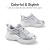DREAM PAIRS Girls Sneakers Lace up Lightweight Sparkle StarGlow Breathable Jelly Sole Kids Walking Shoes Casual Sports(Silver)