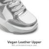 DREAM PAIRS Girls Sneakers Lace up Lightweight Sparkle StarGlow Breathable Jelly Sole Kids Walking Shoes Casual Sports(Silver/White)