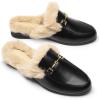 DREAM PAIRS Mules for Women Flats Comfortable Buckle Mules Slip on Slides Backless Loafers Shoes(Black-fur)