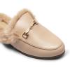 DREAM PAIRS Mules for Women Flats Comfortable Buckle Mules Slip on Slides Backless Loafers Shoes(Nude-fur)