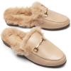 DREAM PAIRS Mules for Women Flats Comfortable Buckle Mules Slip on Slides Backless Loafers Shoes(Nude-fur)