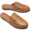 DREAM PAIRS Mules for Women Flats Comfortable Buckle Mules Slip on Slides Backless Loafers Shoes(Tan-pu)