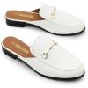 DREAM PAIRS Mules for Women Flats Comfortable Buckle Mules Slip on Slides Backless Loafers Shoes(White-pu)