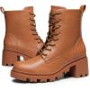 DREAM PAIRS Women’s Lace Up Combat Ankle Boots Fashion Low Chunky Heel Lug Sole Fall Heeled Booties Shoes(Brown)