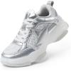 DREAM PAIRS Girls Sneakers Lace up Lightweight Sparkle StarGlow Breathable Jelly Sole Kids Walking Shoes Casual Sports(Silver)