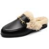 DREAM PAIRS Mules for Women Flats Comfortable Buckle Mules Slip on Slides Backless Loafers Shoes(Black-fur)