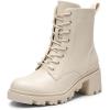 DREAM PAIRS Women’s Lace Up Combat Ankle Boots Fashion Low Chunky Heel Lug Sole Fall Heeled Booties Shoes(Beige)