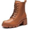 DREAM PAIRS Women’s Lace Up Combat Ankle Boots Fashion Low Chunky Heel Lug Sole Fall Heeled Booties Shoes(Brown)