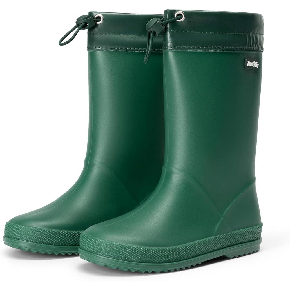 imageDREAM PAIRS Kids Rain Boots Boys Girls Lightweight Boots Waterproof Easyon Outdoor Playing Rain Boot UnisexChildDark Green