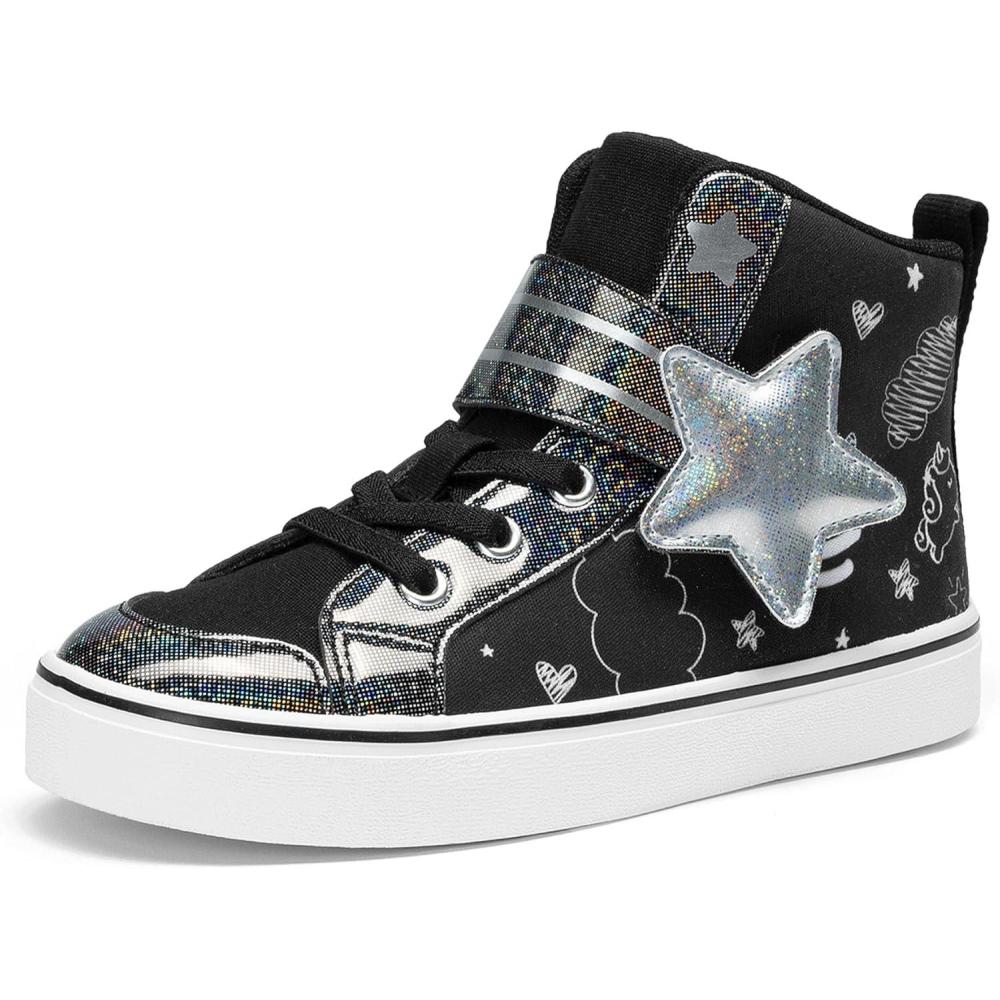 imageDREAM PAIRS Girls Sneakers High Top Hook and Loop Sparkly Shiny Comfortable Casual Walking Shoes for ToddlerLittleBig KidsBlack