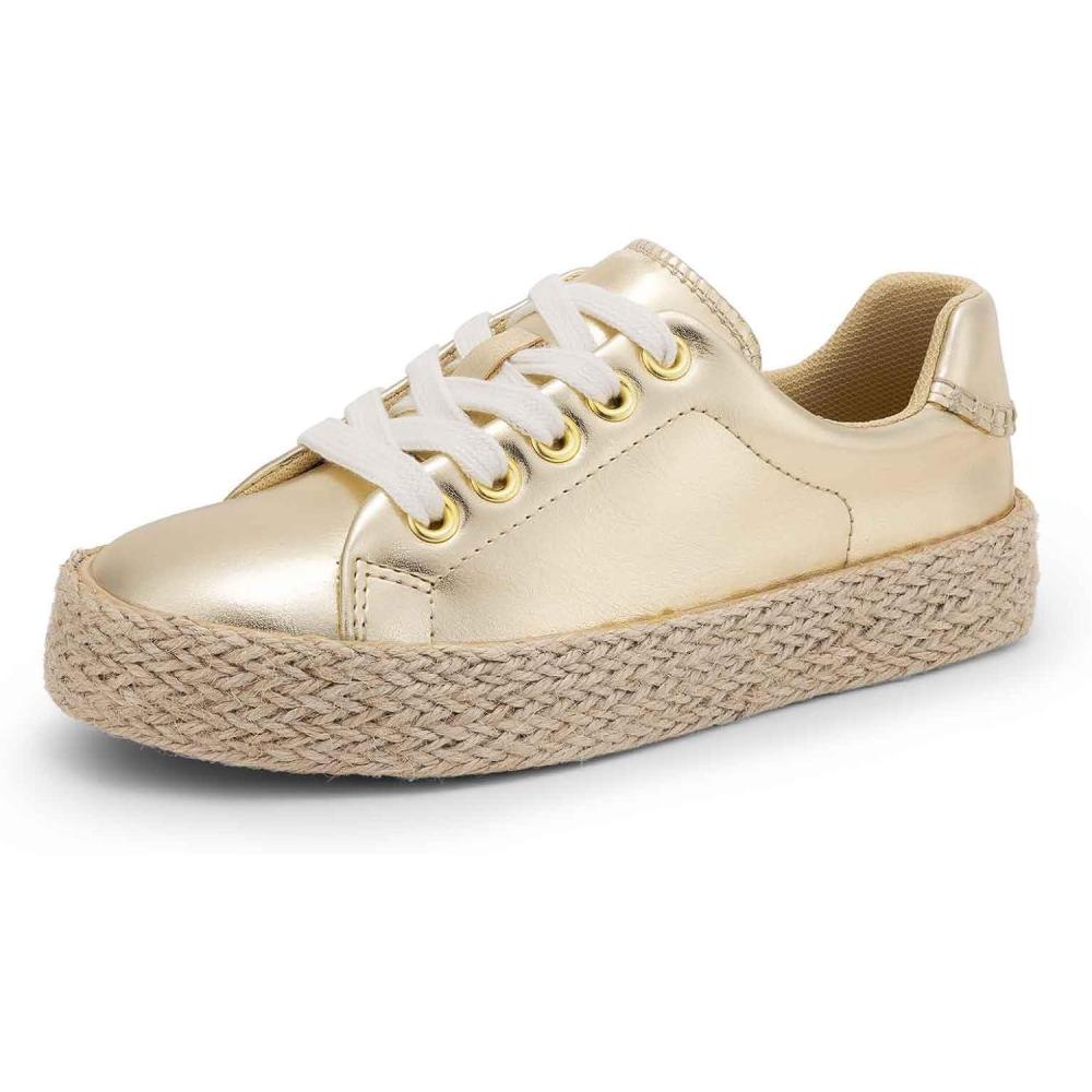 imageDREAM PAIRS Kid Boys Girls Sneakers Canvas Espadrille Lace Up Walking Casual ShoesGold