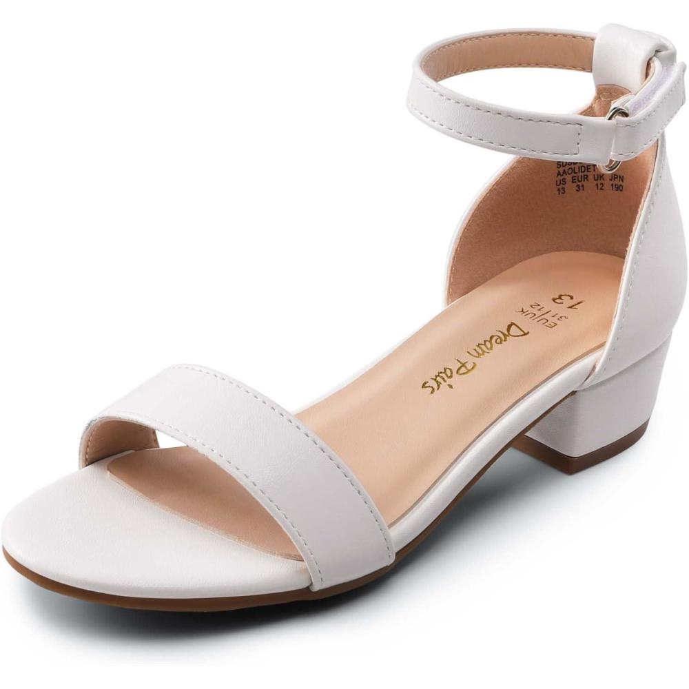 imageDREAM PAIRS Girls Sandals Low Heel Dress Pump Ankle Strap Interchangeable Bow Flower Wedding Party Shoes for Little KidBig KidWhite