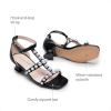DREAM PAIRS Girls Sandals Ankle Strap T-Strap Low Heel Pearl Flower Pump Dress Wedding Party Square Toe Shoes for Little Kid/Big Kid(Black)