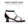 DREAM PAIRS Girls Sandals Ankle Strap T-Strap Low Heel Pearl Flower Pump Dress Wedding Party Square Toe Shoes for Little Kid/Big Kid(Black)
