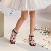 DREAM PAIRS Girls Sandals Ankle Strap T-Strap Low Heel Pearl Flower Pump Dress Wedding Party Square Toe Shoes for Little Kid/Big Kid(Black)