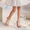 DREAM PAIRS Girls Sandals Ankle Strap T-Strap Low Heel Pearl Flower Pump Dress Wedding Party Square Toe Shoes for Little Kid/Big Kid(Gold)