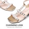 DREAM PAIRS Girls Sandals Ankle Strap T-Strap Low Heel Pearl Flower Pump Dress Wedding Party Square Toe Shoes for Little Kid/Big Kid(Gold)