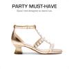 DREAM PAIRS Girls Sandals Ankle Strap T-Strap Low Heel Pearl Flower Pump Dress Wedding Party Square Toe Shoes for Little Kid/Big Kid(Gold)