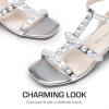 DREAM PAIRS Girls Sandals Ankle Strap T-Strap Low Heel Pearl Flower Pump Dress Wedding Party Square Toe Shoes for Little Kid/Big Kid(Silver)