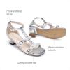 DREAM PAIRS Girls Sandals Ankle Strap T-Strap Low Heel Pearl Flower Pump Dress Wedding Party Square Toe Shoes for Little Kid/Big Kid(Silver)