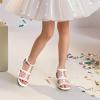 DREAM PAIRS Girls Sandals Ankle Strap T-Strap Low Heel Pearl Flower Pump Dress Wedding Party Square Toe Shoes for Little Kid/Big Kid(White)